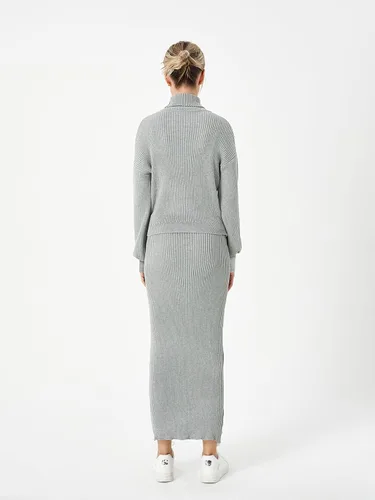 Miniatura 7 de Scacto Conjunto de dos piezas para mujer, suéter de cuello alto, sin botones, falda larga