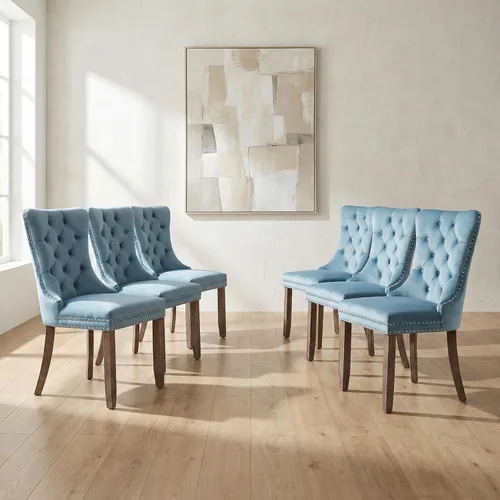 Miniatura 37 de OVENTA Juego de 4 sillas de comedor modernas tapizadas copetudas, terciopelo negro y gris y cuero con patas de madera maciza, sillas de cocina
