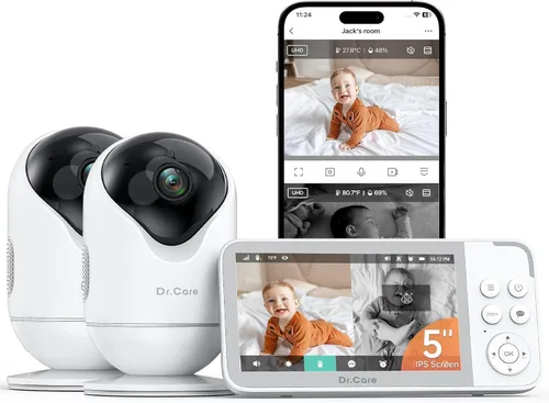 Miniatura 11 de Dr.Care VistaView Monitor inteligente WiFi de 5 pulgadas para bebé, control de aplicación de cámara 2K y pantalla dividida de 1080P, detección