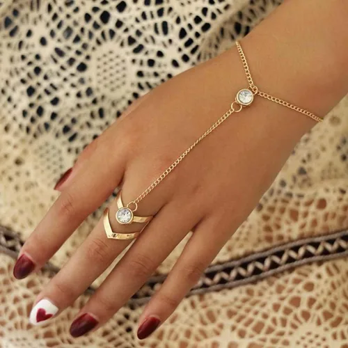 Miniatura 3 de ACEDRE Pulseras de cristal bohemias, arnés de mano de oro, anillos de dedo, accesorios de mano para mujer, Metal