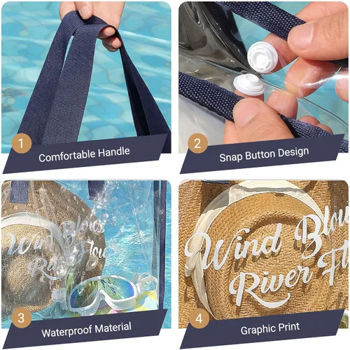Miniatura 2 de Treasurecove Bolsa de playa transparente para mujer con bolsa desmontable para teléfono, plegable, impermeable, bolsa transparente para playa