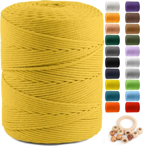 Miniatura 36 de Cuerda de algodón para macramé de 5 mm x 109 yardas, ZUEXT 100% natural hecha a mano, cuerda de algodón trenzada de 4 hebras para colgar plantas