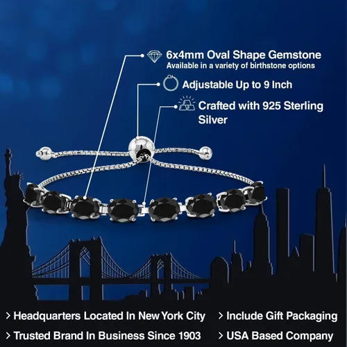 Miniatura 196 de Gem Stone King Pulsera de plata de ley 925 con piedra natal ovalada de 0.276 x 0.197 in para mujer, totalmente ajustable hasta 9 pulgadas