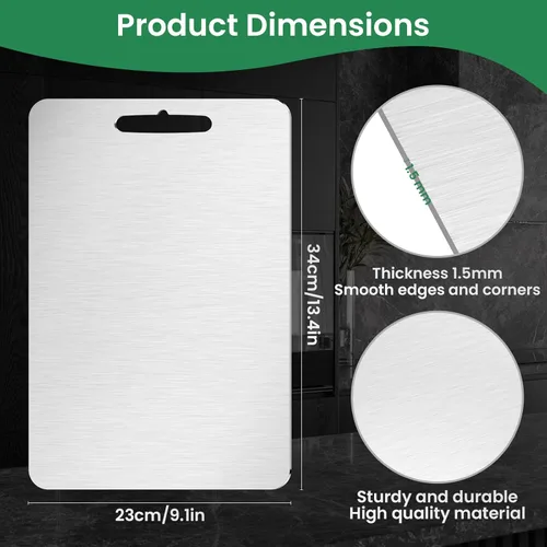 Miniatura 2 de Tabla de cortar de titanio para cocina, tabla de cortar de acero inoxidable de grado alimenticio, fácil de limpiar, duradera y de grado alimenticio