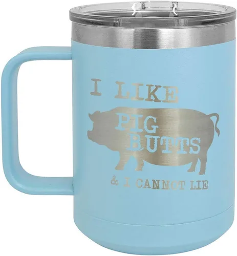 Miniatura 6 de Taza de café con tapa deslizante con texto en inglés "I Like Pig Butts 15 oz" Taza de café de viaje aislada Idea de regalo para barbacoa y Negro