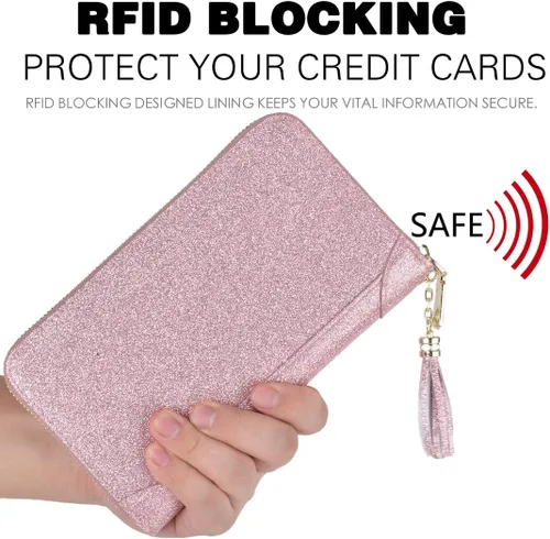 Miniatura 4 de Easyoulife - Monedero de cuero con cremallera, billetera portatarjetas para mujer, bloqueo RFID
