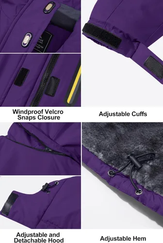 Miniatura 6 de MAGCOMSEN Chaquetas de esquí para mujer, resistentes al agua, aisladas, a prueba de viento, forro polar, abrigos de invierno con capucha