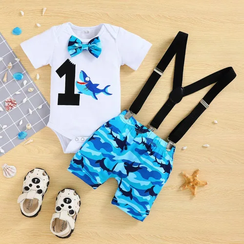 Miniatura 2 de GRNSHTS Ropa divertida de primer cumpleaños para bebé niño, mameluco con pajarita, mameluco para tartas