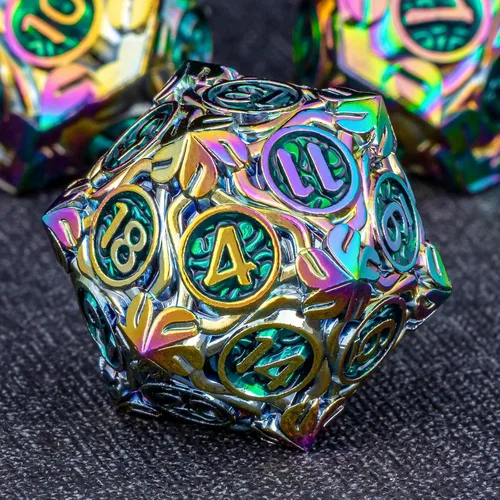 Miniatura 11 de KERWELLSI - Juego de dados metálicos DND D&D, 7 piezas con diseño de enredaderas naturales, dados de juego de rol con caja de regalo, dados negros