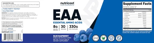 Miniatura 6 de Nutricost EAA Polvo 30 porciones (frambuesa azul) - Aminoácidos esenciales - Sin OMG, sin gluten, apto para vegetarianos