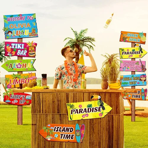 Jetec 20 piezas Luau Party Welcome Sign, decoración tropical hawaiana de fiesta temática de verano, cartel de bienvenida hawaiano para puerta