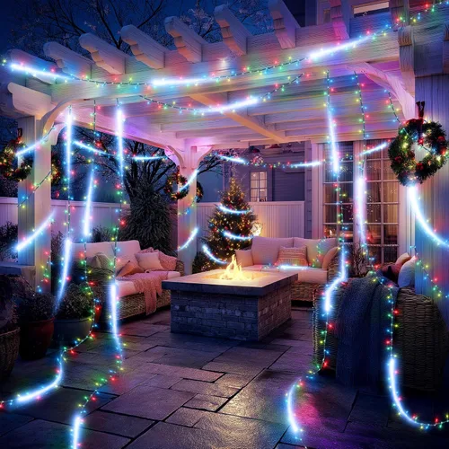 Miniatura 2 de iBaycon Cadena de luces de Navidad, 20 pies 240 LEDs, luces con flujo de agua conectables al aire libre, impermeables, 14 modos, cadena de luces