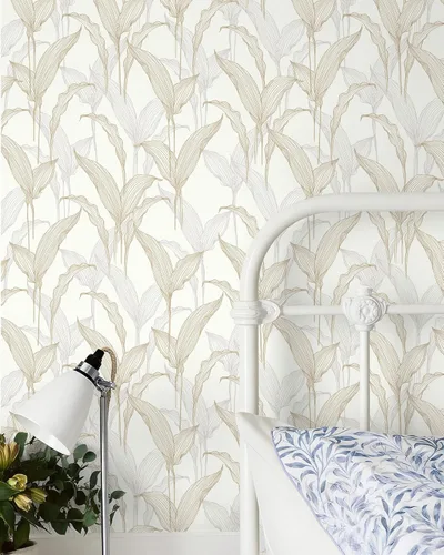 Heroad Papel tapiz autoadhesivo para despegar y pegar, papel de contacto bohemio, moderno, neutro, hojas beige, extraíble, para armarios de