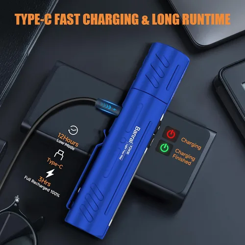 Miniatura 6 de Banral Linternas tácticas recargables de alto lúmenes - Súper brillante pequeña y potente linterna LED magnética USB C, 8 modos, botón doble Azul