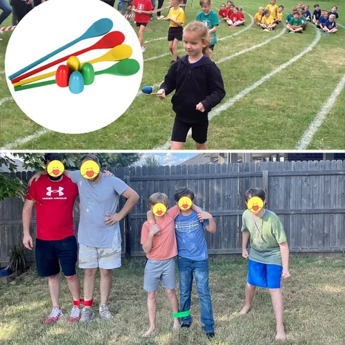 Miniatura 3 de Juego de bolsas para juego al aire libre, de césped, con huevo y cuchara, para juegos de carreras, bandas de carreras para 3 piernas, con premios
