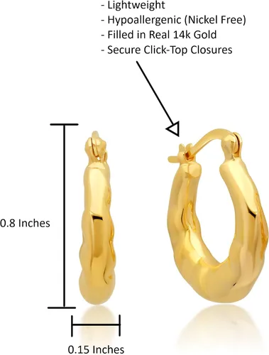 Miniatura 5 de Aretes de aro ligeros con relleno de oro amarillo de 14 quilates en varios estilos