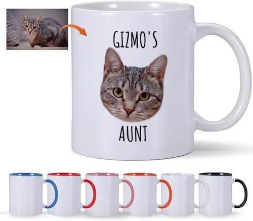Taza de café personalizada para gatos, taza de foto de gato personalizada, taza de café de tía de gato, taza de café personalizada para mascotas con
