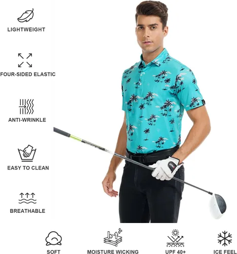 Miniatura 62 de DEOLAX Camisa de golf para hombre, con estampado de moda, atlética, de manga corta, clásica, casual, ajuste seco, suave, para hombres