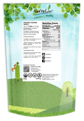Miniatura 2 de Food to Live Semillas orgánicas de Kaniwa, 5 libras, grano Canihua sin OMG, Kosher, crudo, vegano, germinable, a granel, rica en proteínas, fibra
