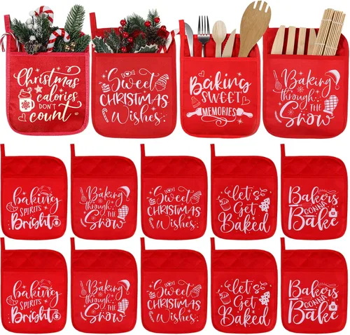 Yaomiao 10 Piezas soportes para ollas de Navidad con bolsillo para ollas, almohadillas calientes de regalo, guantes de horno resistentes al calor,