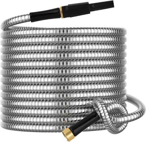 Miniatura 11 de Manguera de jardín de metal corta de 15 pies, adaptador de extensión de manguera pequeña de acero inoxidable para carrete de manguera, tubo de agua
