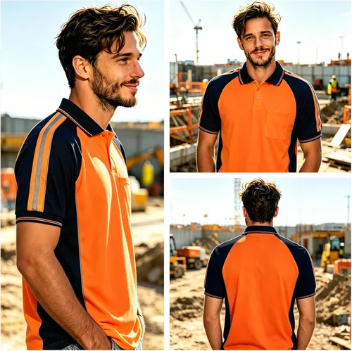 Miniatura 6 de Camisa de seguridad de alta visibilidad, manga corta y larga, polo reflectante, camisetas de trabajo para hombres anaranjado-s