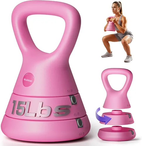 Miniatura 9 de Adjustable Kettlebell, 5lb 9lb 15lb Kettlebell Weights Set, Ergonomic Design & Wide-Handle for Home Gym, Full-Body Workouts Strength Training and