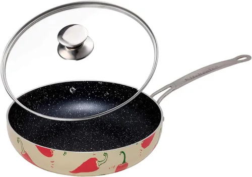 KITCHENLY™ Happy - Sartén y tapa antiadherente, sartén antiadherente profunda, utensilios de cocina de piedra, compatible con horno, eléctrico, gas