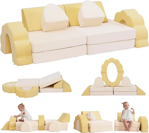 Miniatura 8 de LOAOL Sofá de Juego para Niños 10 Piezas, Sofá de Juego Modular para Niños, Sofá de Espuma Multifuncional para Niños Pequeños, Sofá de Juego