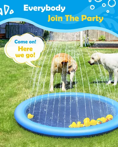 Miniatura 5 de Peteast Alfombrilla grande para salpicaduras para perros, piscina antideslizante con aspersor grueso, azul, 86 pulgadas