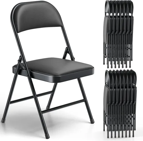 Miniatura 14 de Paquete de 2 sillas plegables, sillas plegables acolchadas de piel sintética para exteriores e interiores, asiento comercial de metal plegable