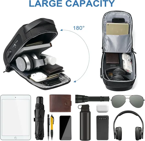 Miniatura 4 de KUCINO Bolsa impermeable antirrobo con recarga USB, bolsa cruzada para hombres y mujeres, bolsa de pecho para hombre, bolsa de hombro casual