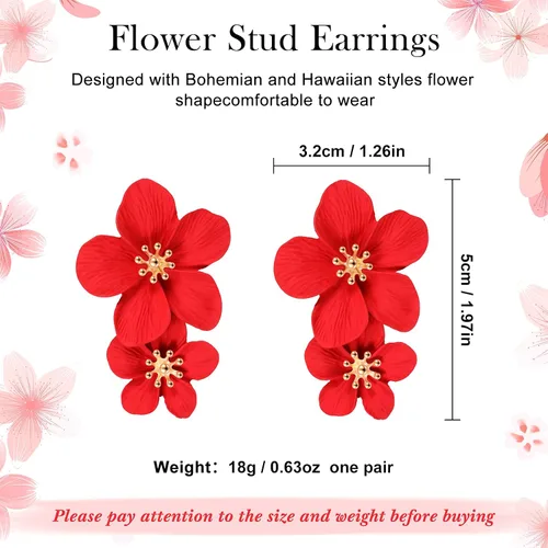 Miniatura 2 de 7 pares de aretes bohemios de flor para mujer, aretes de margarita en forma de flor con brote dorado