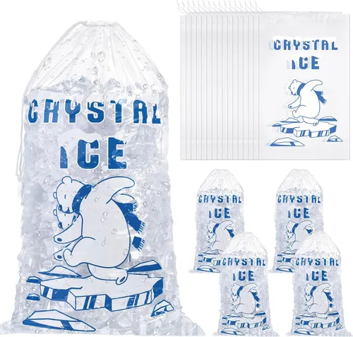 Miniatura 9 de Honoson 100 bolsas de plástico para almacenamiento de hielo de 8 libras con cierre de cordón de algodón para barbacoas, campamentos, puestos