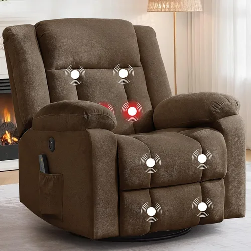 Miniatura 9 de Korser Mecedora reclinable, sillas reclinables deslizantes para adultos, silla mecedora giratoria de 360° con masaje y calefacción, silla
