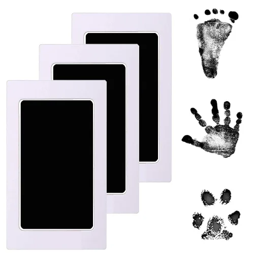 Kit de huellas de bebé sin tinta, 3 almohadillas negras de impresión sin tinta de secado instantáneo + 6 tarjetas de impresión, kit de huellas de