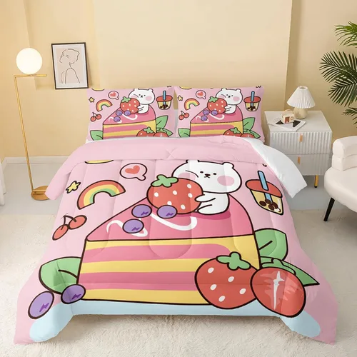 Miniatura 20 de QOOMO - Juego de edredón de tamaño individual con gatos, juego de edredón azul con nubes para niños, adolescentes, niñas y niños, juego de cama de 3