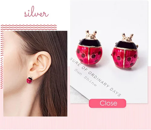 Miniatura 4 de 2 pares de pendientes de mariquita con circonita cúbica para mujer, diseño de insectos y mariquitas, diseño de lunares, color negro, rojo
