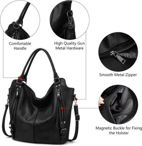 Miniatura 21 de Bolso Hobo oculto para mujer, de piel sintética, bolso cruzado de hombro, bolsa grande con funda desmontable