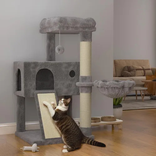 SHA CERLIN Árbol para gatos de 36 pulgadas Torre para Gatos con hamaca, poste rascador de sisal para gatitos de interior, habitación pequeña, gris