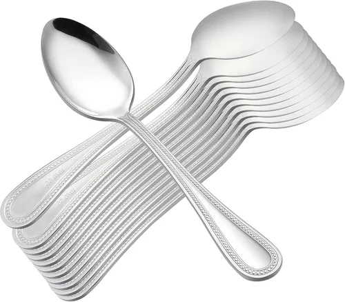Miniatura 4 de E-far Juego de 12 cucharaditas de acero inoxidable con borde perlado de 6.7 pulgadas, cucharas de té de postre pequeñas para el hogar, cocina