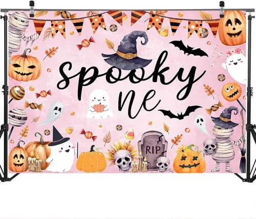 Miniatura 3 de Mocsicka Telón de fondo espeluznante para Halloween, lindo Boo, decoración para fiesta de primer cumpleaños, Halloween, calabaza, primer cumpleaños