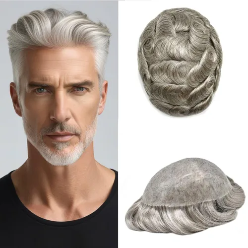 Miniatura 108 de Peluca completa de poliuretano para hombre, sistemas de reemplazo de cabello humano, piel fina y duradera, para hombre, prótesis de cabello