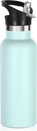 Miniatura 17 de Volhoply Botella de agua aislada para niños de 17 onzas, botellas de agua de acero inoxidable con tapa con pajilla, botella de agua de metal al