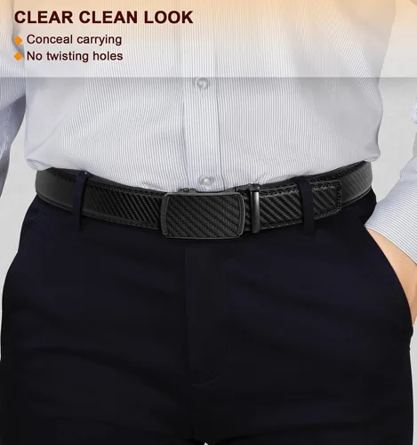 Miniatura 7 de BULLIANT Cinturones para Hombre Paquete de 2, Cinturón Deslizante de Trinquete Ajustable Para Regalo Hombres Vestido Casual 1 38", Corte para Ajustar