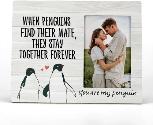 FONDCANYON Marcos de fotos de amor para parejas, con texto en inglés «You Are My Pingüin», marco de fotos de pingüinos para parejas, San Valentín,