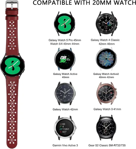 Miniatura 2 de Correa de cuero de encaje suave de 0.78 pulgadas compatible con Samsung Galaxy Watch 7/6/5/4 de 1.575 pulgadas, 1.732 pulgadas, Samsung Galaxy Watch