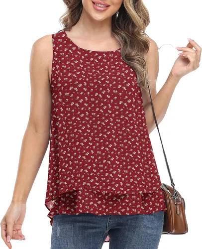 Miniatura 2 de Jouica - Camiseta de gasa sin mangas para mujer, blusa casual de doble capa estilo túnica