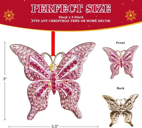 Miniatura 7 de WhatSign Adorno de Navidad de mariposa 2025 – Adornos colgantes brillantes de monarca para decoración de árbol de Navidad, regalos de recuerdo