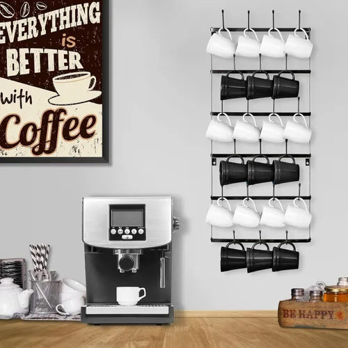 Miniatura 2 de Sorbus - Estante para Tazas para Pared - Pequeño Soporte Rústico para Tazas de Café con Montaje en Pared y 21 Ganchos, Estante de Exhibición